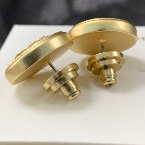 Tory Burch semiprecious black round button stud logo earrings - Picture 3 of 9